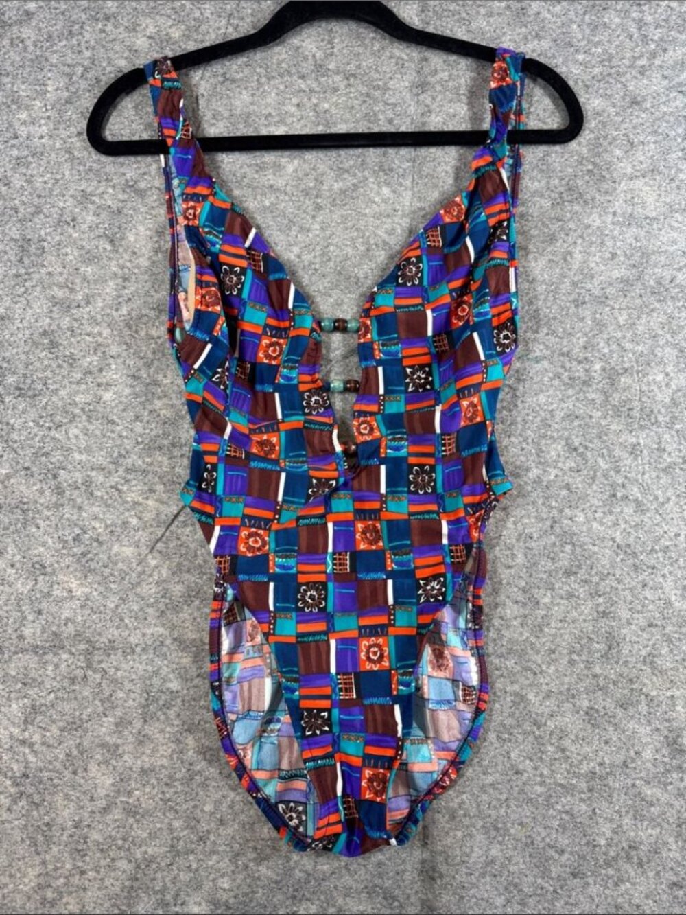 Vintage Geometric Print Large One Piece Swimsuit Retro Festival Beach Boho - Picture 2 of 16